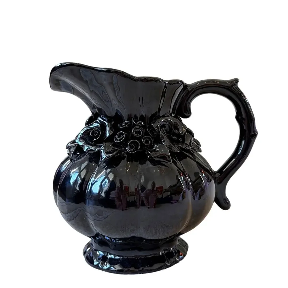 Potter's Studio Black Floral Ceramic Pitcher w/ Embossed Roses 7